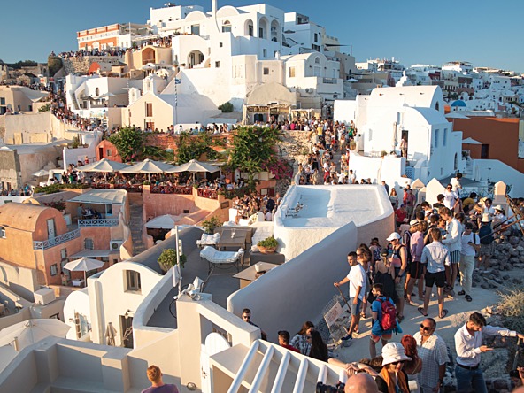 Tourists visiting mediterranean town